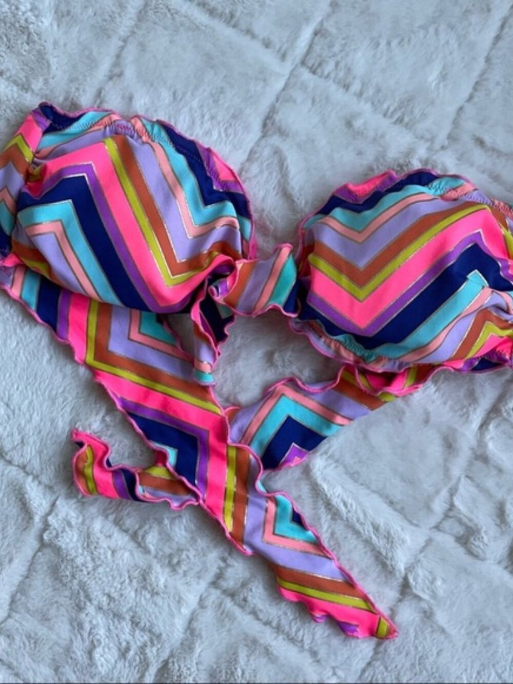 Victoria's Secret | Rainbow Foil Ruffle Chevron Stripe Bikini Top | Size Large